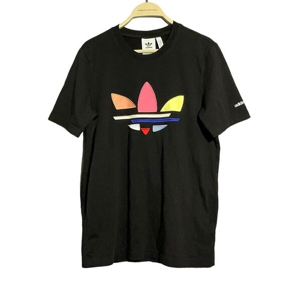Adidas Original Logo Trefoil TShirt Men Size S Embroidery Signature Black Crew - Picture 1 of 12